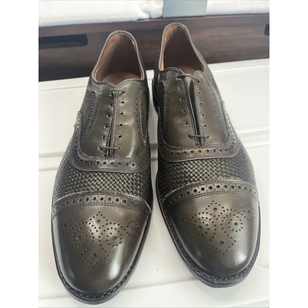 Allen Edmonds Strand Mens 16 D Brown Woven Leather Brogue Oxford Shoes 3393